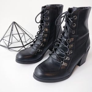 G by GUESS Black Chunky Heel Lace Up Combat Boots